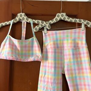 Beyond Yoga Pastel Plaid Sports Bra and Leggings Set